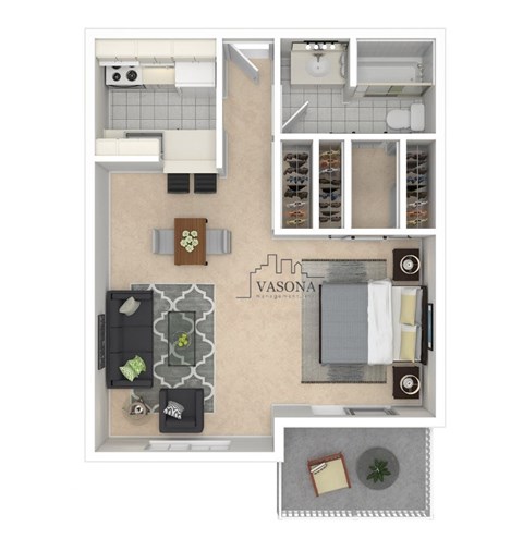 Floor plan for studio, 1 bath, 547 sqft